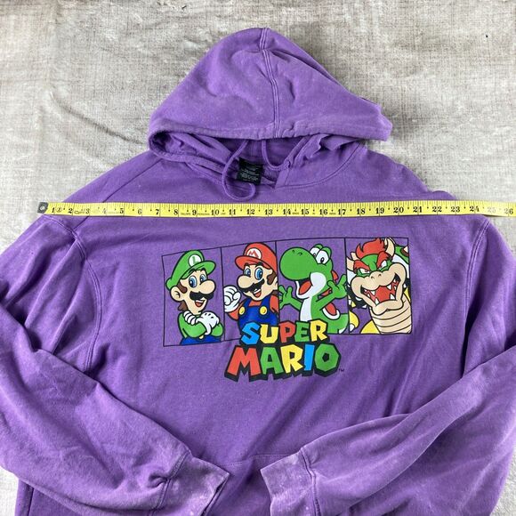 Mad Engine Super Mario Large  Hoodie Purple Mineral Wash Pullover - Picture 5 of 8